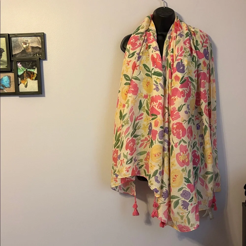 2 Chic Spring Floral Large Scarf Shawl Wrap Tassel OS